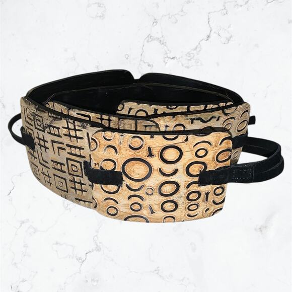 Plastic Faux Wood Carved Boho Y2K Tie Belt - Picture 3 of 5